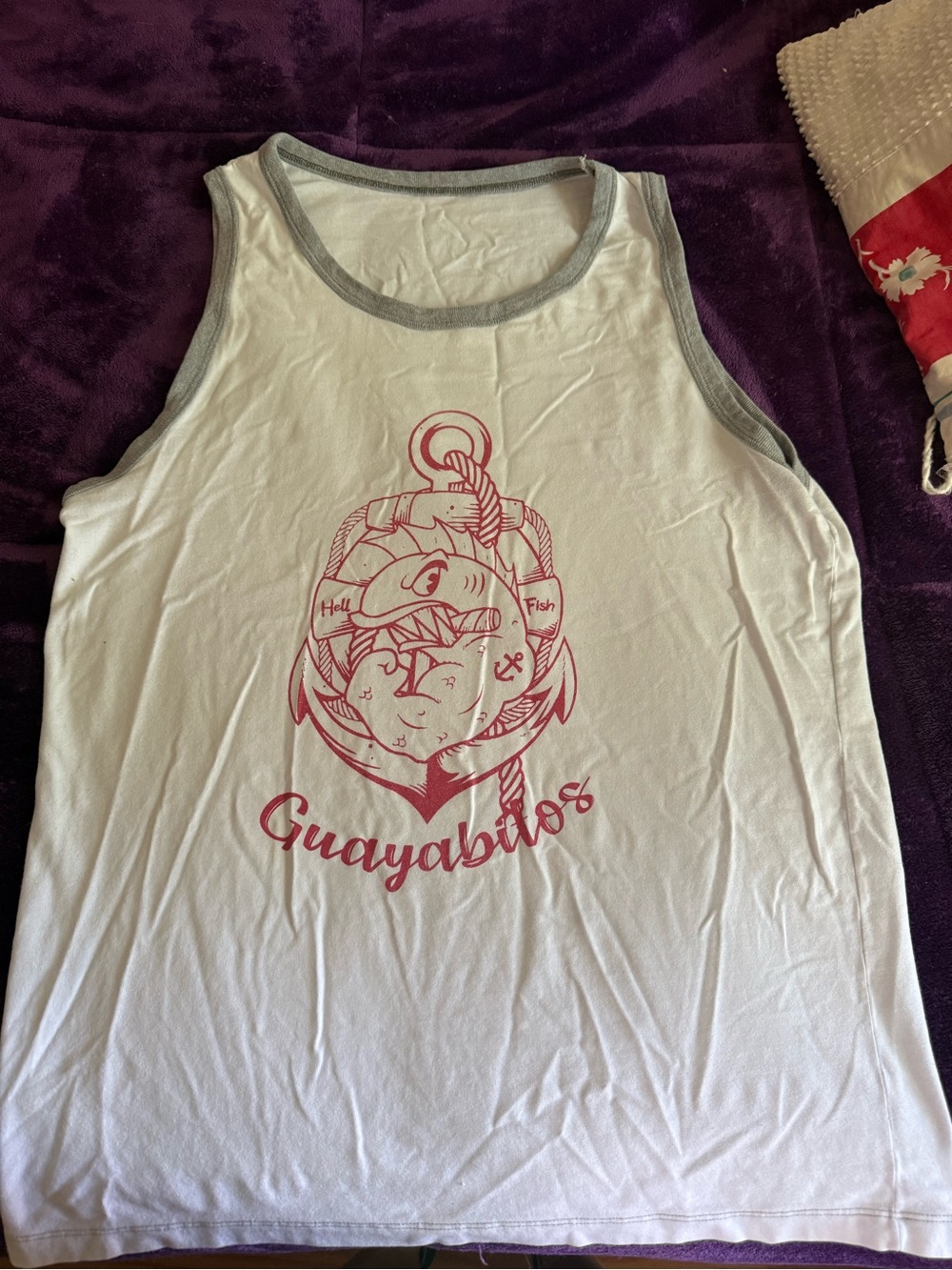 Men’s White Tank Top with Pink Nautical Shark Graphic